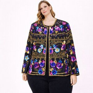 Drapers & Damon's black beaded sequence silk cropped formal blazer Size: L